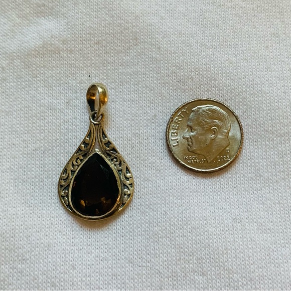 Smoky quartz sterling silver drop pendant - Picture 3 of 6